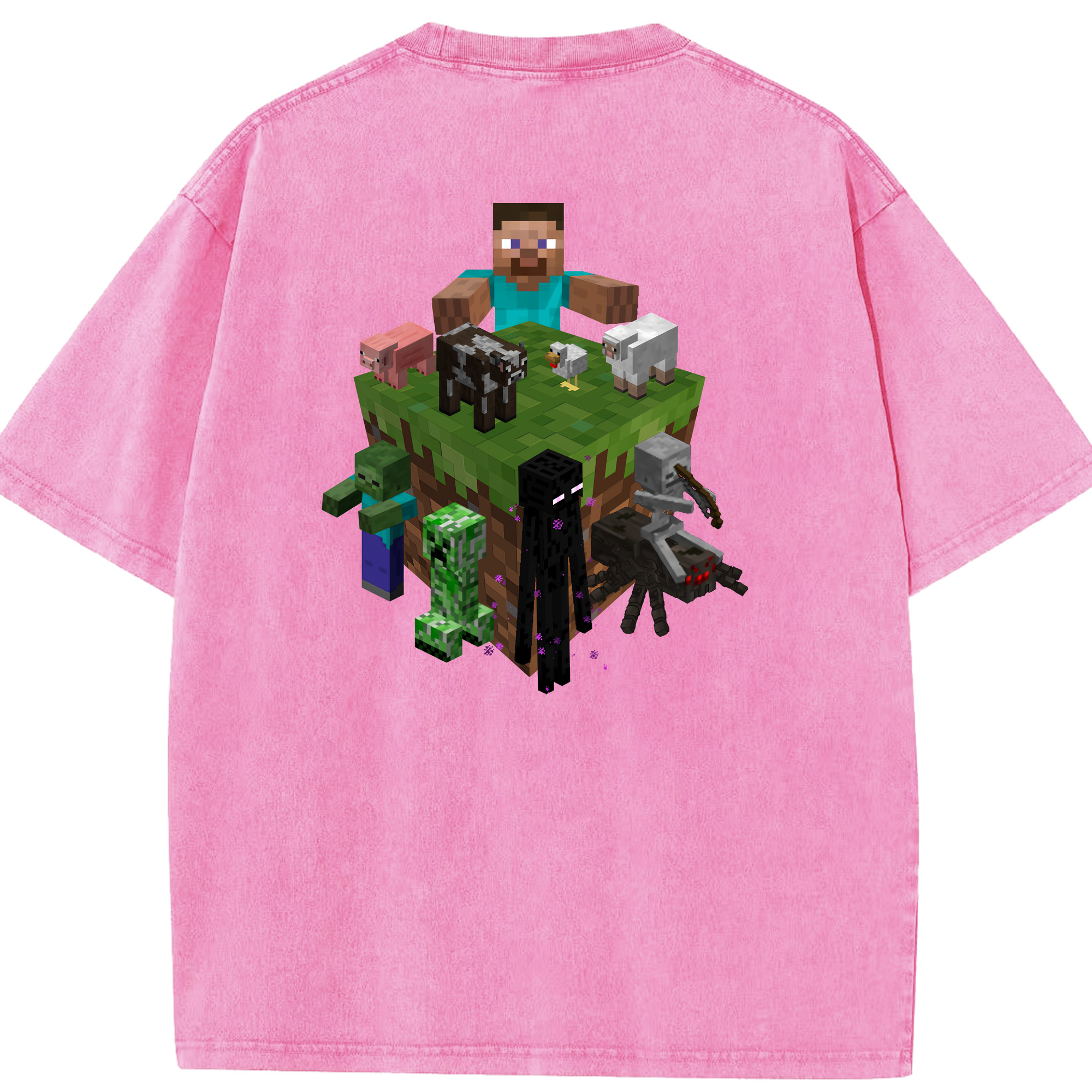 （画像用） マインクラフト ブロックの世界 Minecraft MC Block world 綿100% ヴィンテージ風 半袖Tシャツ（背面プリント）